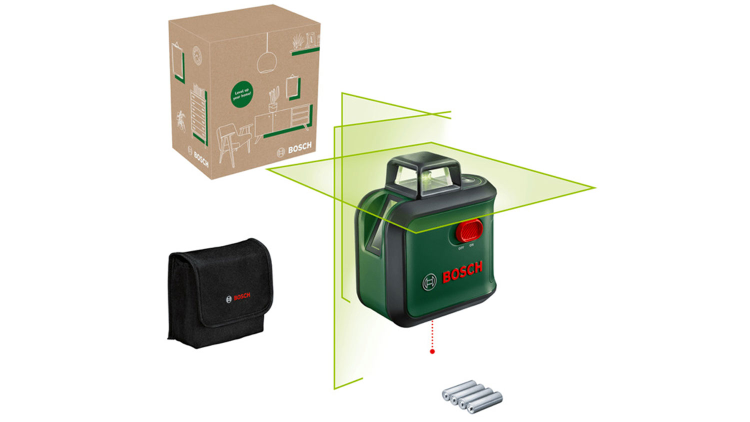 Kř&iacute;žov&yacute; laser Bosch AdvancedLevel 360 s bateriemi a bra&scaron;nou
