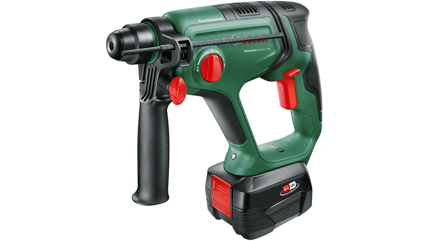 Akumulátorové vrtací kladivo Bosch UniversalHammer 18V zelené zboku