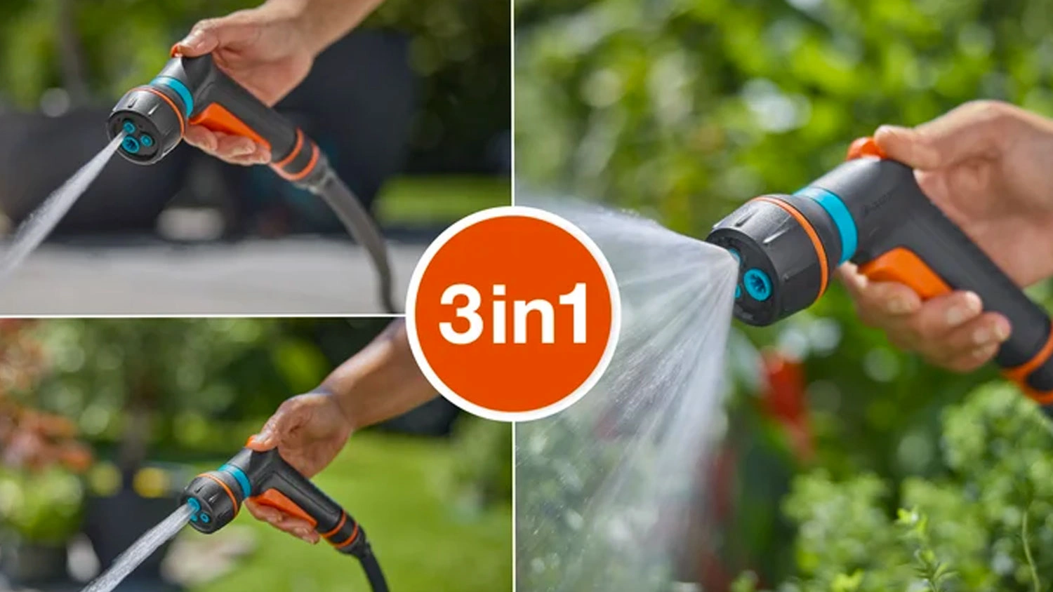 Tri možnosti postreku multifunkčnej sprchy Gardena Classic Compact