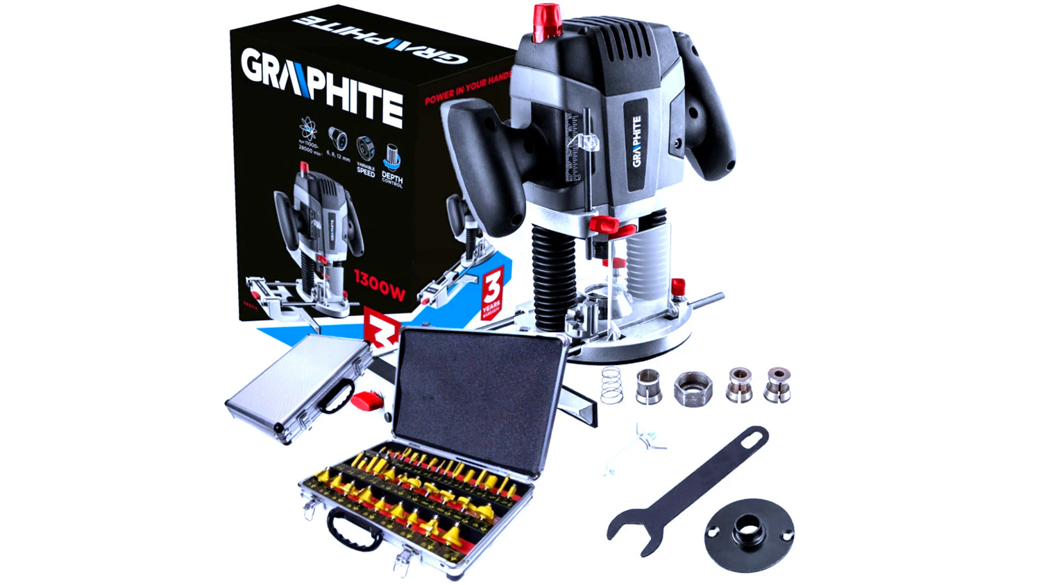Horní frézka Graphite 59G717 s příslušenstvím a originálním balením