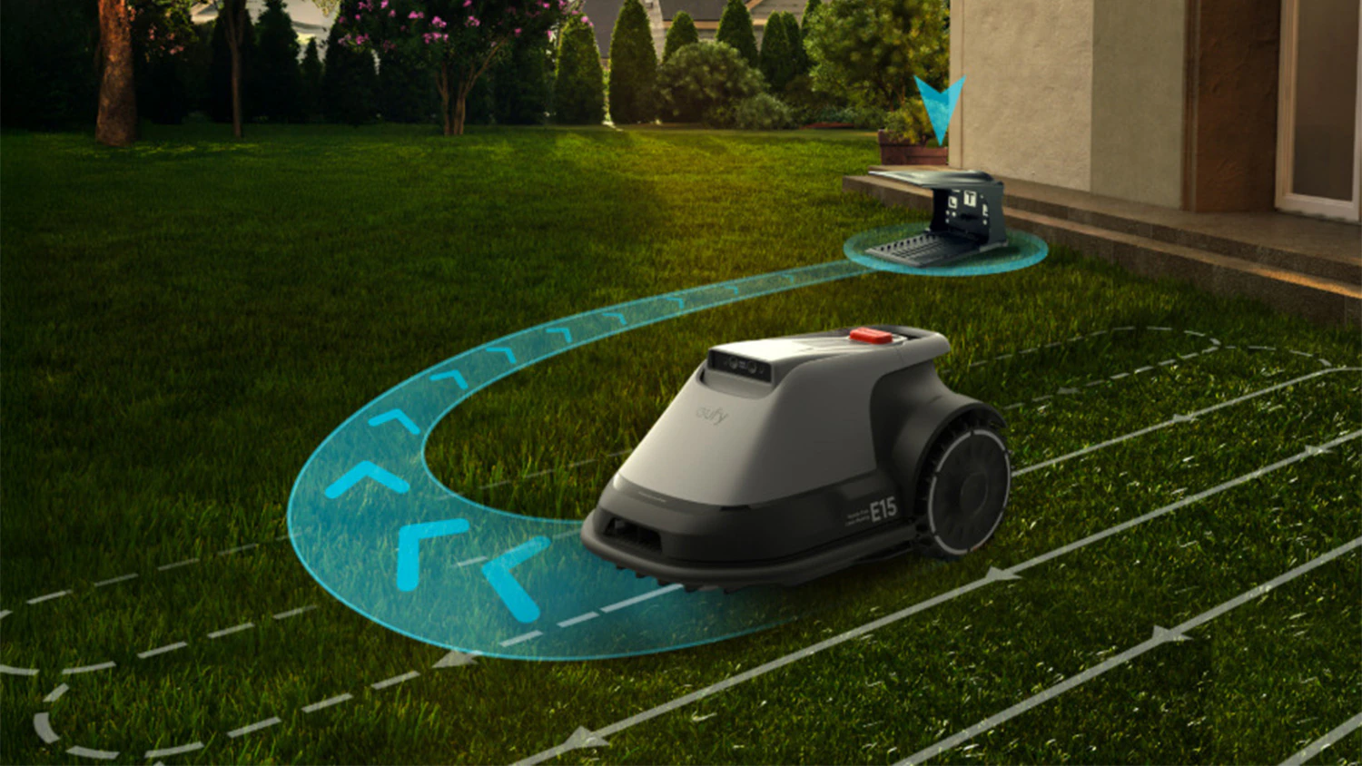 Robotick&aacute; sekačka Anker eufy E15 se vrac&iacute; do nab&iacute;jec&iacute; stanice