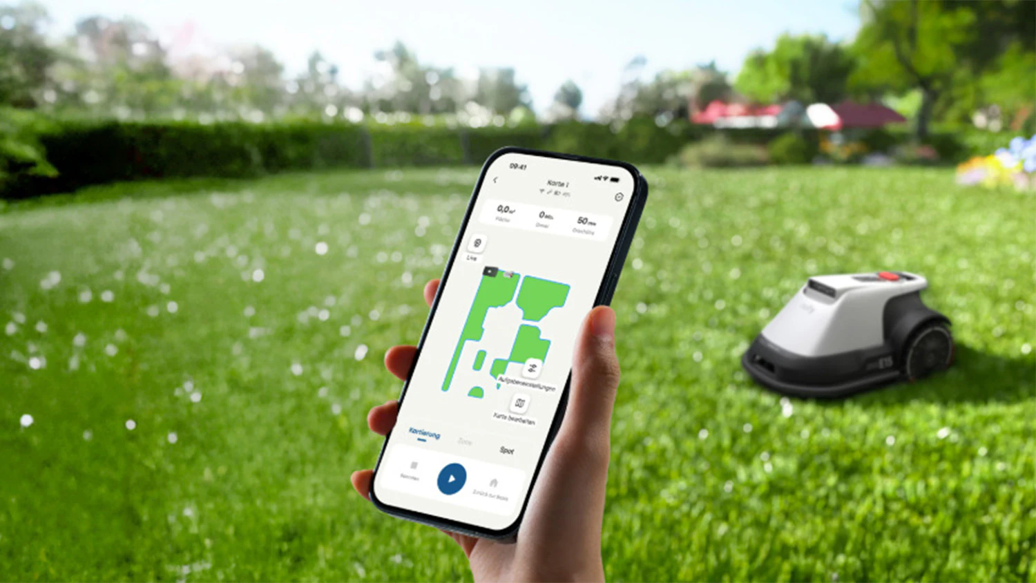 Ovl&aacute;d&aacute;n&iacute; robotick&eacute; sekačky Anker eufy E15 pomoc&iacute; aplikace v telefonu