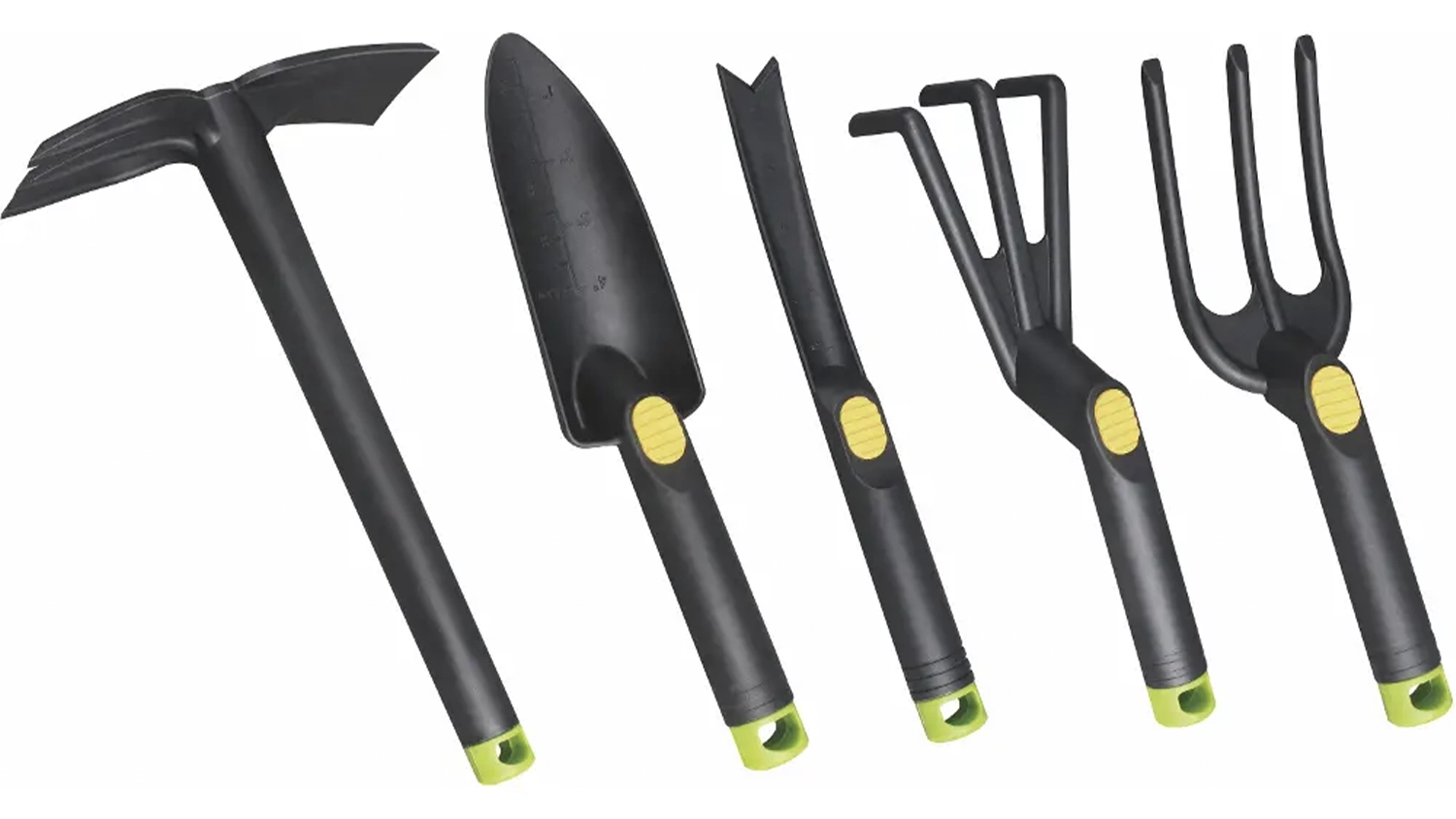 Sada z&aacute;hradn&eacute;ho n&aacute;radia Fieldmann FZNR 1101 na bielom pozad&iacute; zobrazuj&uacute;ca v&scaron;etk&yacute;ch p&auml;ť kusov n&aacute;radia v sade