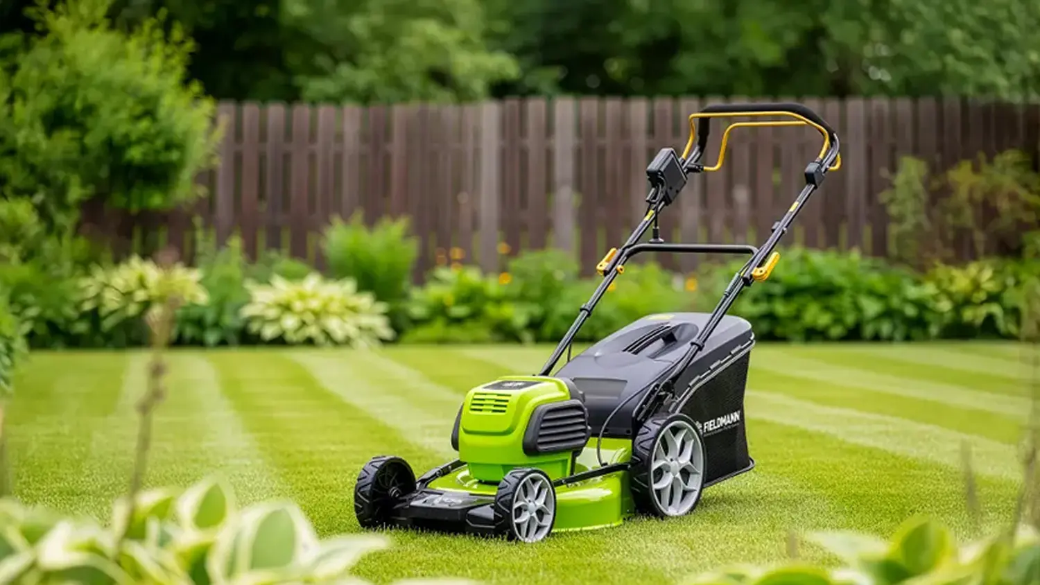 Z&aacute;hradn&aacute; kosačka Fieldmann FZR 2070-E na tr&aacute;vniku
