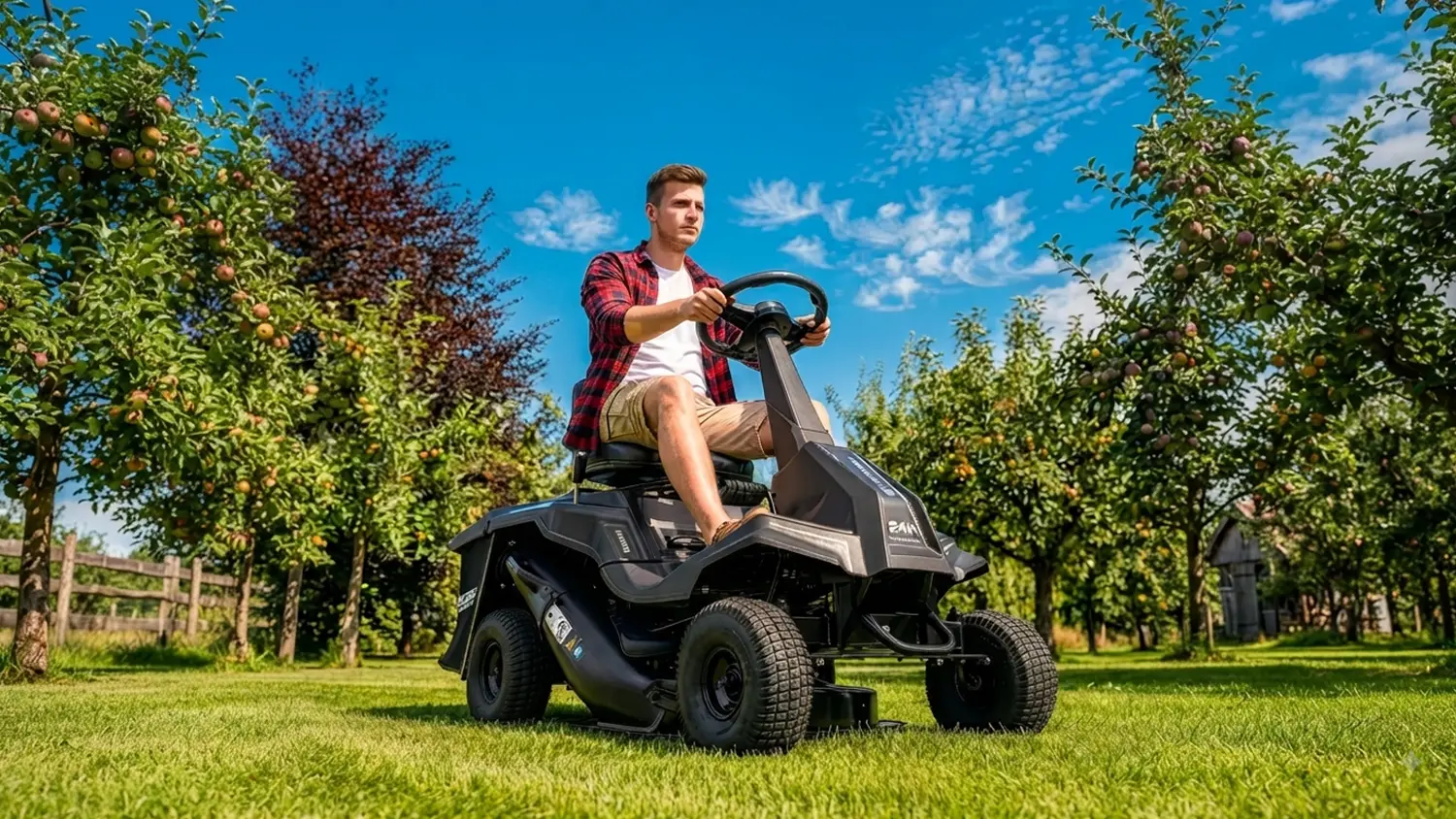 Muž v sade na z&aacute;hradnom ridery Fieldmann FZTR 6120-B
