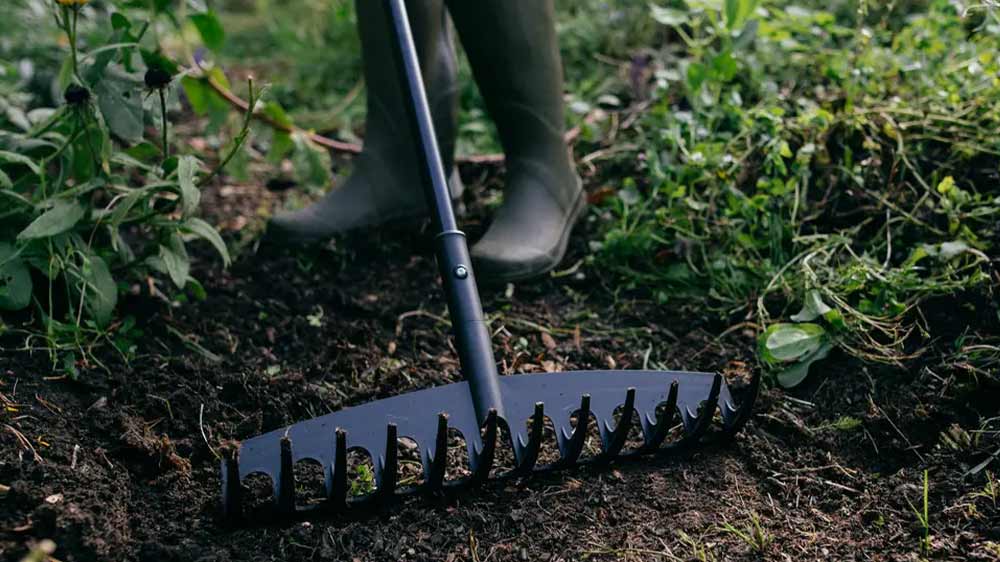 Člověk používající Hrábě univerzální Fiskars Solid_02