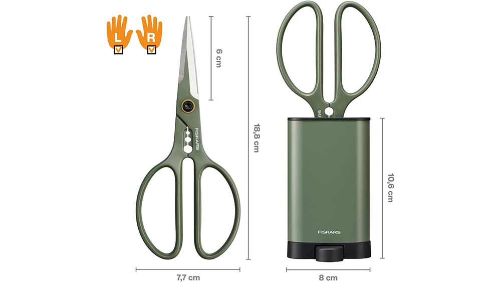 Nůžky Fiskars Plant Care 1075316 uložené v pouzdře, navíc s uvedenými rozměry v cm_03