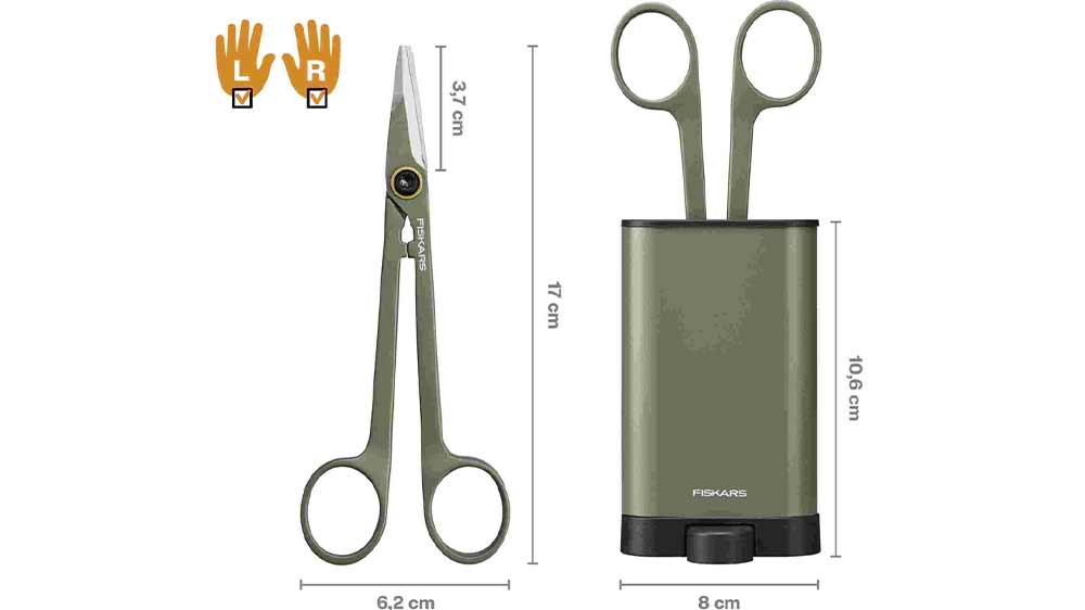 Nůžky Fiskars Plant Care 1075315 uložené v pouzdře, navíc s uvedenými rozměry v cm_03