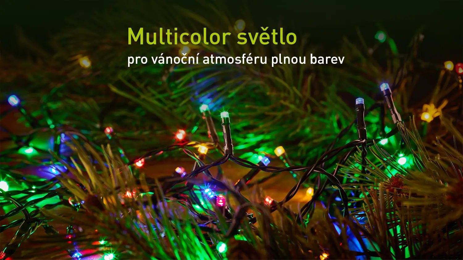 Detailní pohled na barevné LED diody vánočního řetězu RETLUX RXL 206