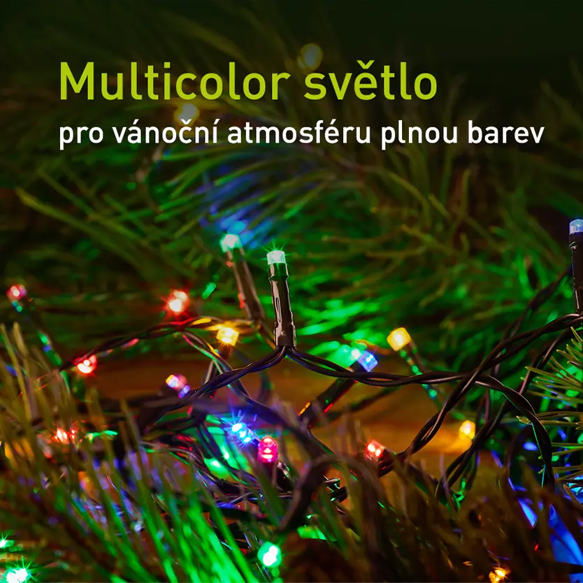 Detailní pohled na barevné LED diody vánočního řetězu RETLUX RXL 212