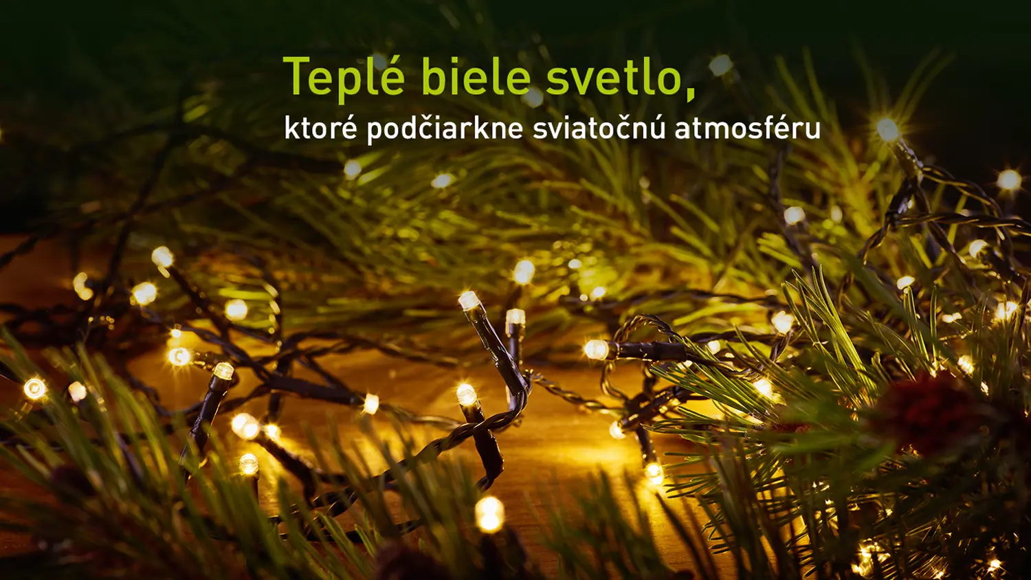 Detailn&yacute; pohľad na tepl&eacute; biele LED vianočnej reťaze RETLUX RXL 214
