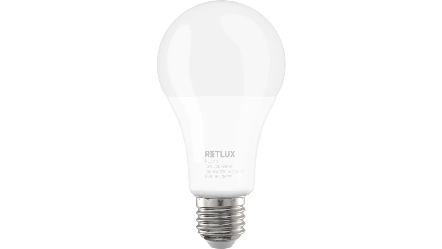 LED žárovka Retlux RLL 410 A65 E27 studená bílá na bílém pozadí