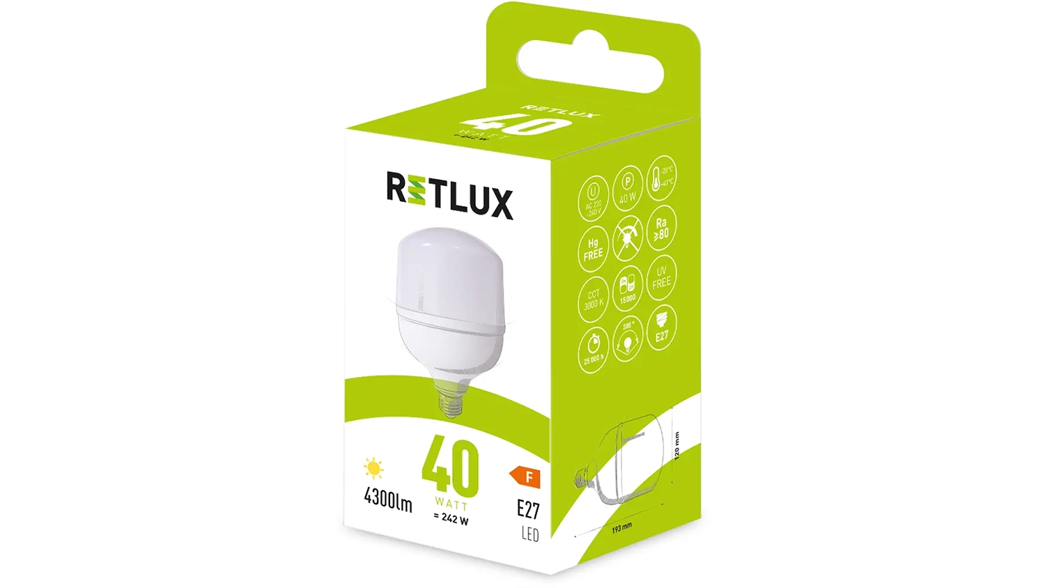 V&yacute;konn&aacute; LED žiarovka Retlux RLL 446 tepl&aacute; biela v krabici