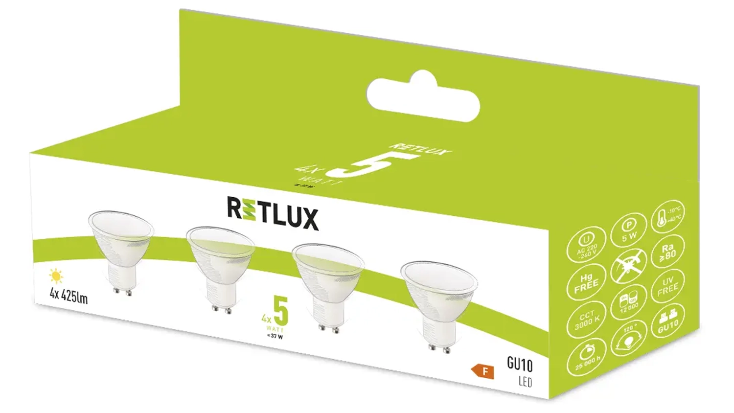 Sada reflektorov&yacute;ch LED ž&aacute;rovek Retlux REL 37 LED GU10 4x5W