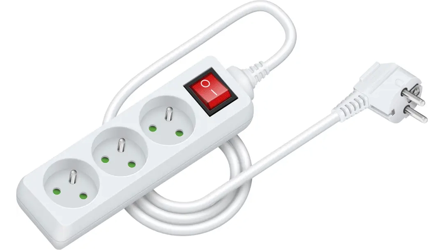 Prodlužovac&iacute; kabel Retlux RPC 18 b&iacute;l&aacute; na b&iacute;l&eacute;m pozad&iacute; zobrazuj&iacute;c&iacute; celkov&yacute; design s třemi z&aacute;suvkami