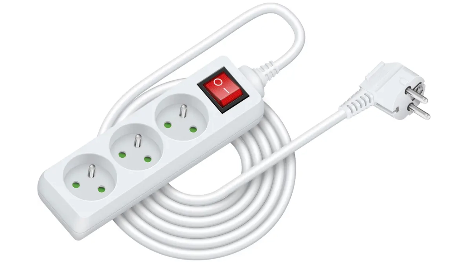 Prodlužovací kabel Retlux RPC 21 bílá na bílém pozadí zobrazující celkový design s třemi zásuvkami