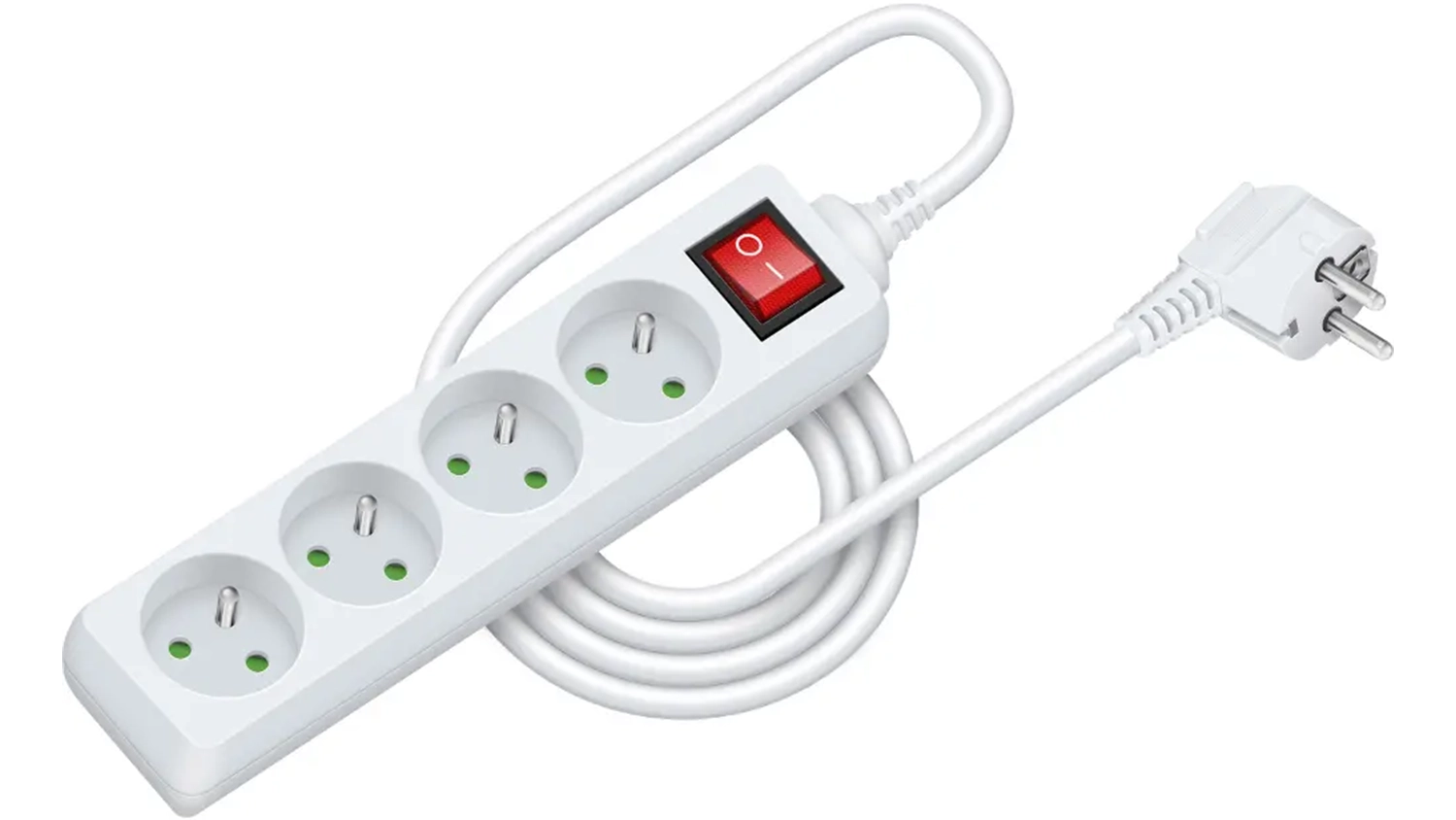 Prodlužovac&iacute; kabel Retlux RPC 24 b&iacute;l&aacute; na b&iacute;l&eacute;m pozad&iacute; zobrazuj&iacute;c&iacute; celkov&yacute; design s třemi z&aacute;suvkami