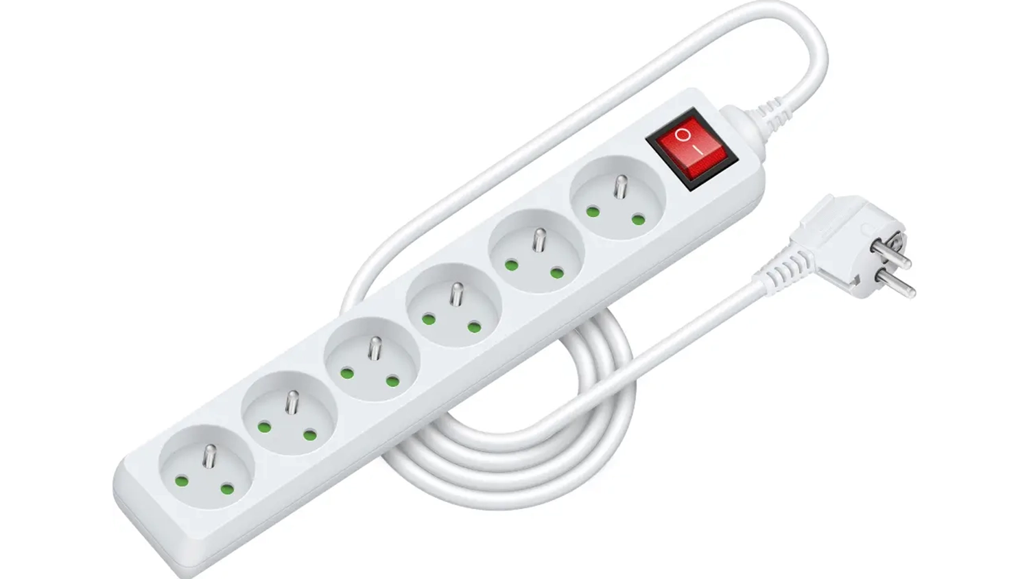 Prodlužovac&iacute; kabel Retlux RPC 32 b&iacute;l&aacute; na b&iacute;l&eacute;m pozad&iacute; zobrazuj&iacute;c&iacute; celkov&yacute; design s třemi z&aacute;suvkami