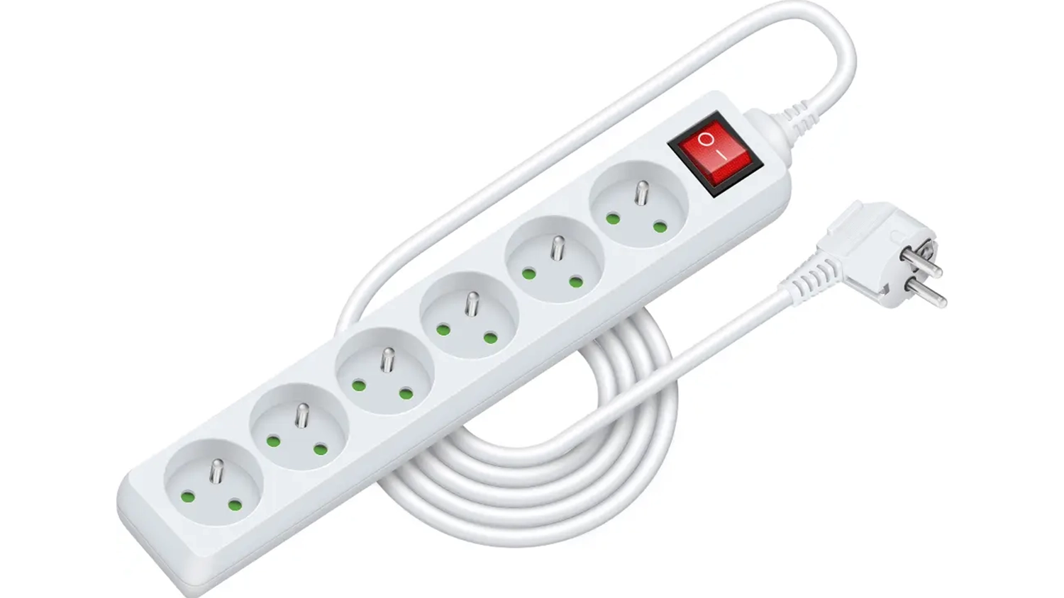 Prodlužovac&iacute; kabel Retlux RPC 33 b&iacute;l&aacute; na b&iacute;l&eacute;m pozad&iacute; zobrazuj&iacute;c&iacute; celkov&yacute; design s třemi z&aacute;suvkami