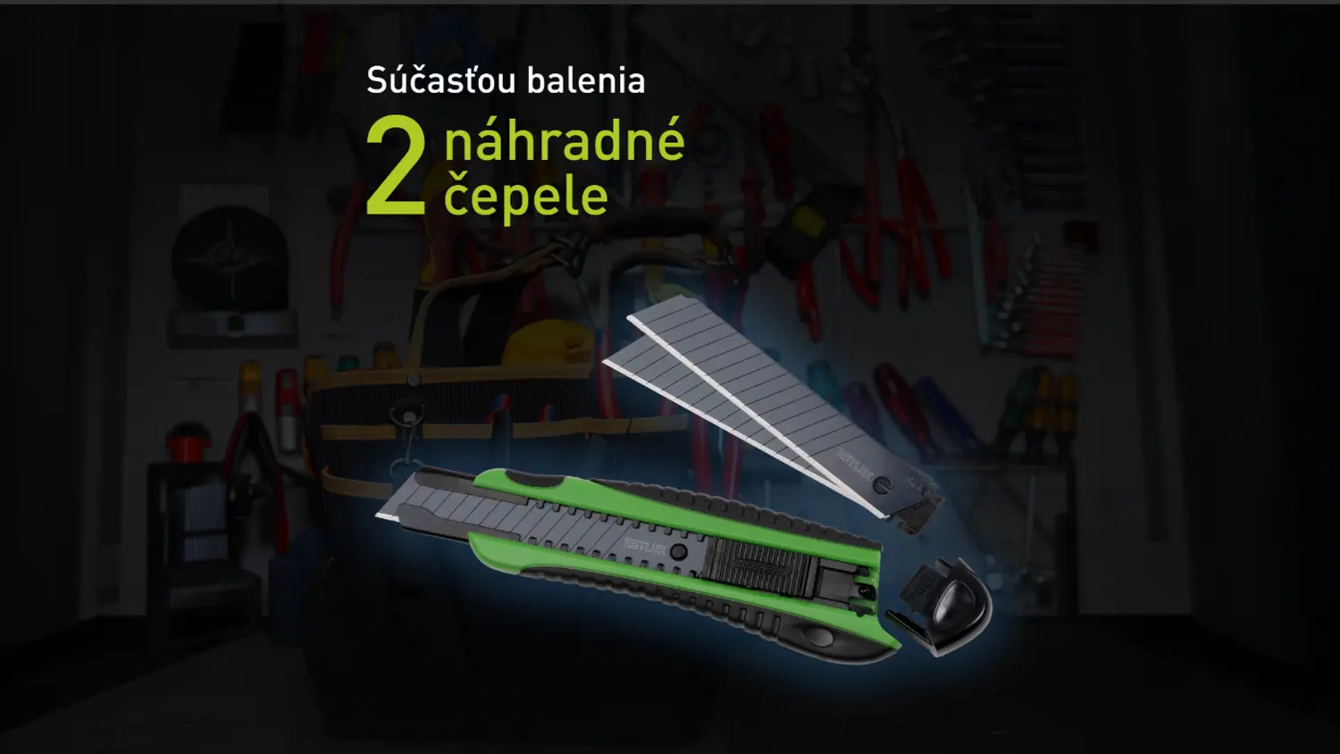 Univerz&aacute;lny odlamovac&iacute; n&ocirc;ž Retlux RSK 200 s 2 n&aacute;hradn&yacute;mi čepeľami na tmavom pozad&iacute;
