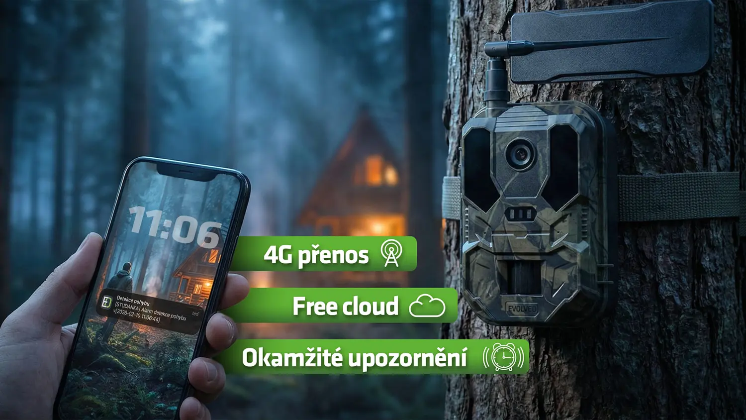 Fotopast EVOLVEO připevněná na strom