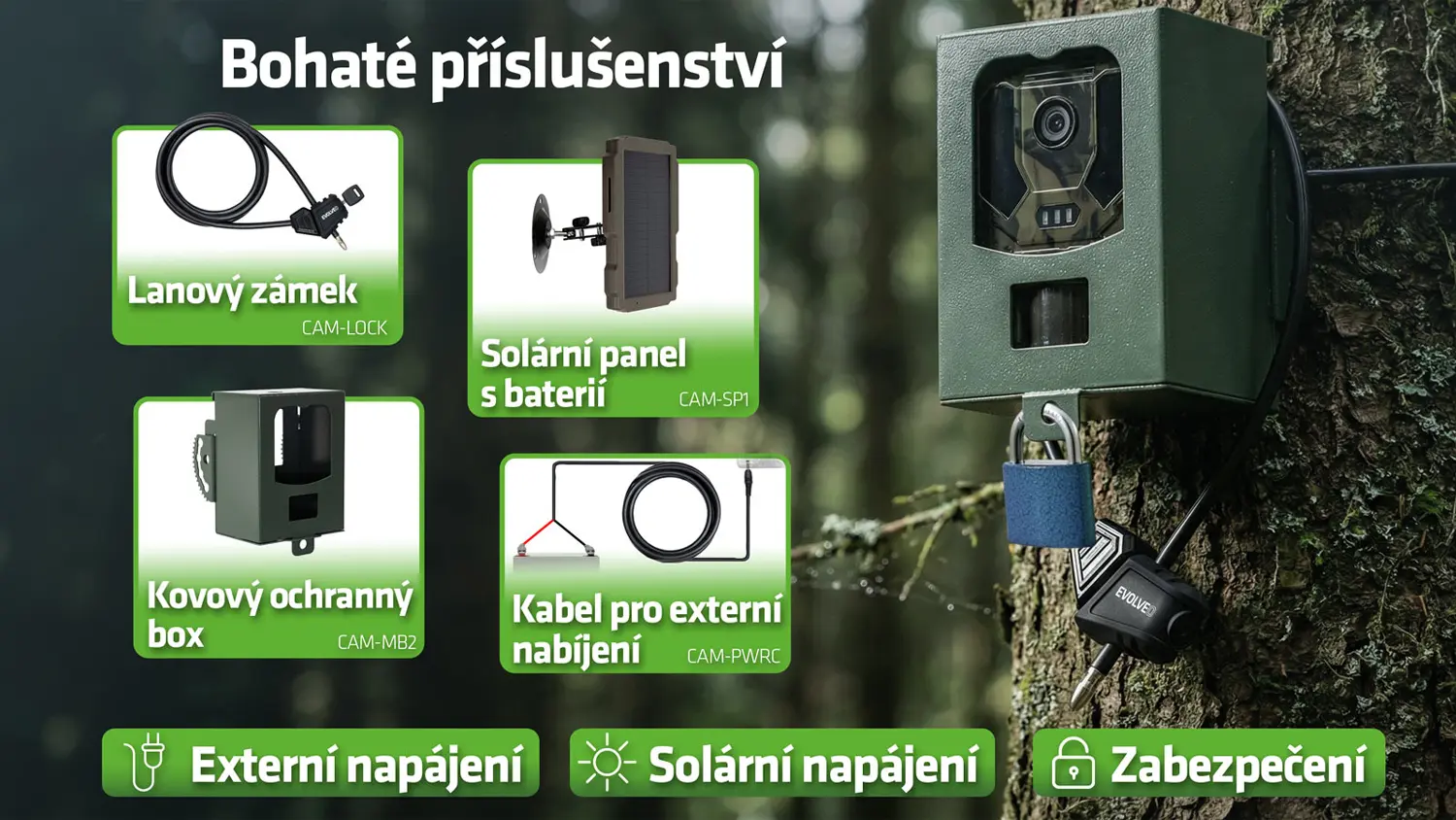 Fotopast EVOLVEO s možným příslušenstvím