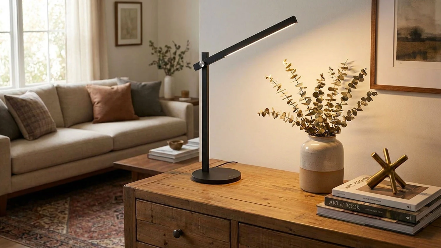 Stolov&aacute; lampa Osram PANAN Alu CCT Black DIM na komode