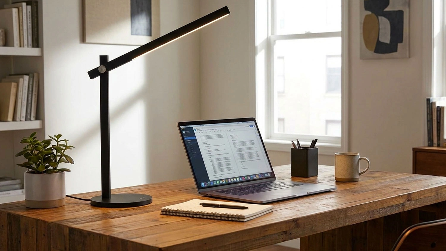 Stolov&aacute; lampa Osram PANAN Alu CCT Black DIM na pracovnom stole