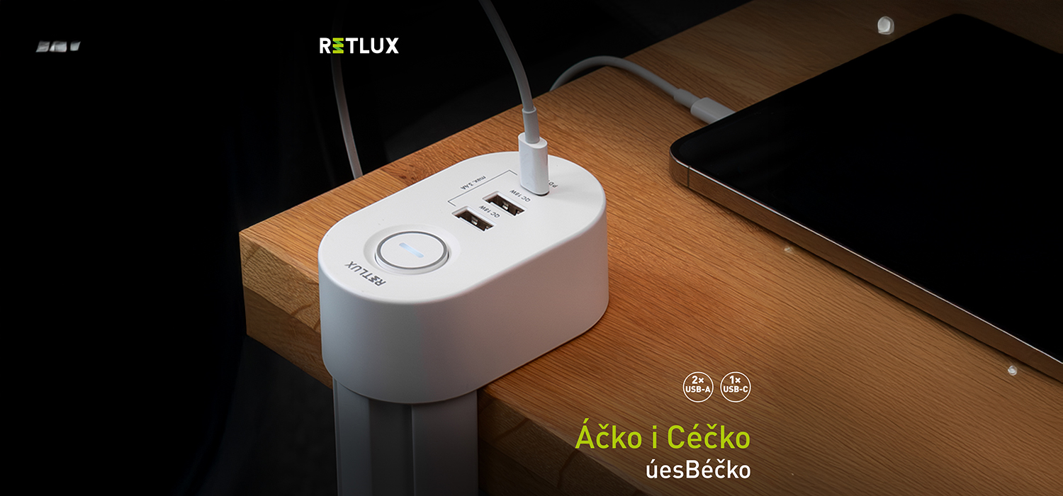 Prodlužovac&iacute; př&iacute;vod RETLUX RPC 72 Rae s USB sloty