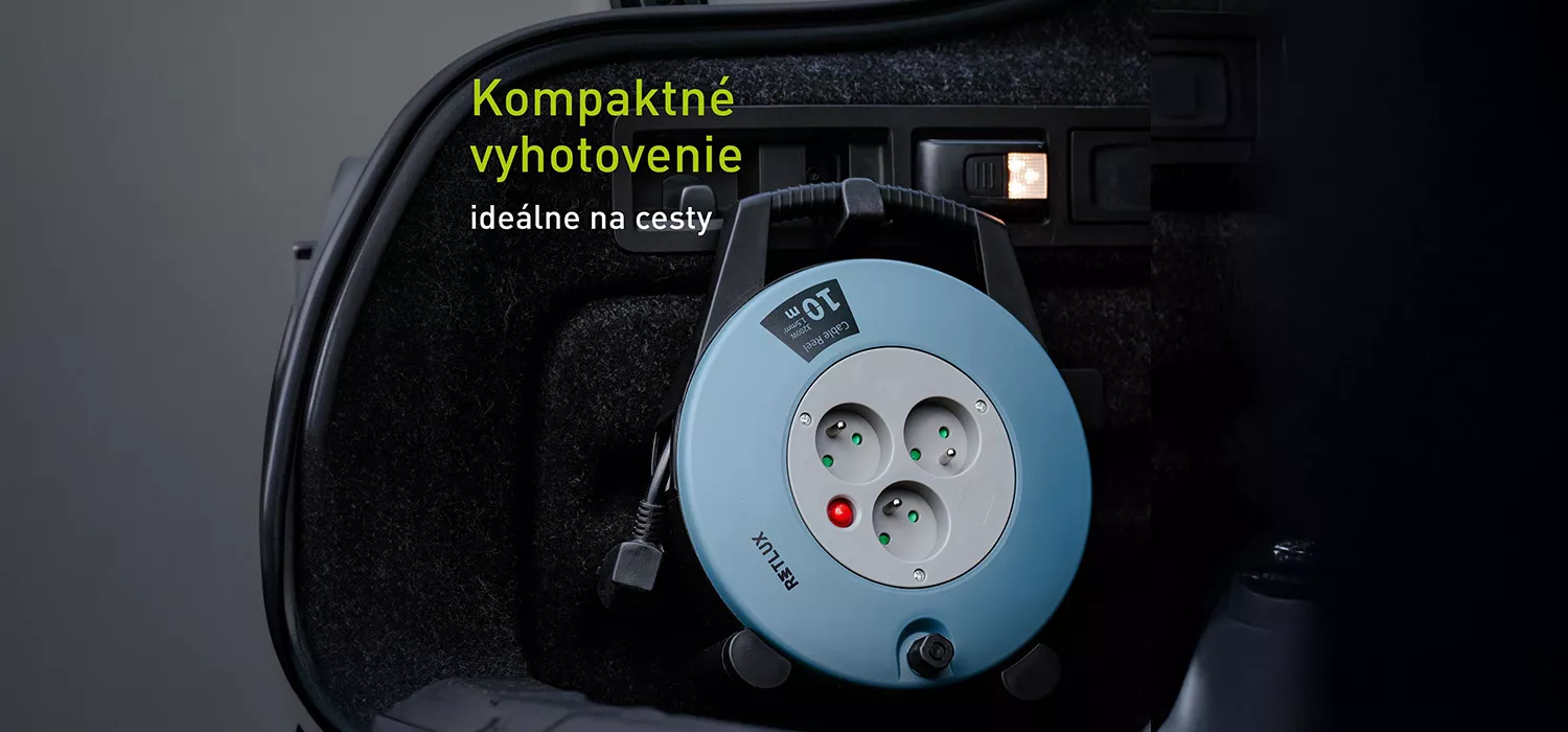 Predlžovací kábel na bubne RETLUX Russel so sloganom