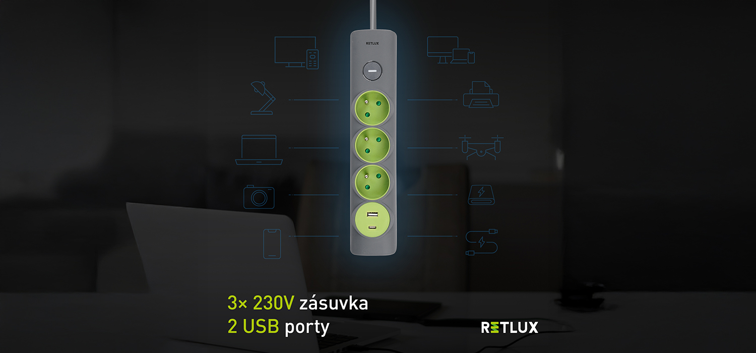 Prodlužovací přívod RETLUX RPC 73 s možnostmi připojení