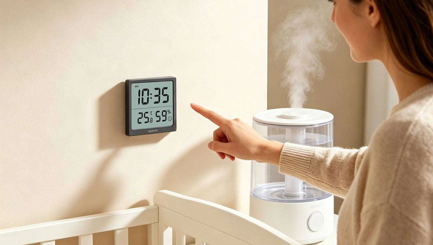Teploměr Sencor SWS 1400 um&iacute;stěn&yacute; na zdi v dětsk&eacute;m pokoji