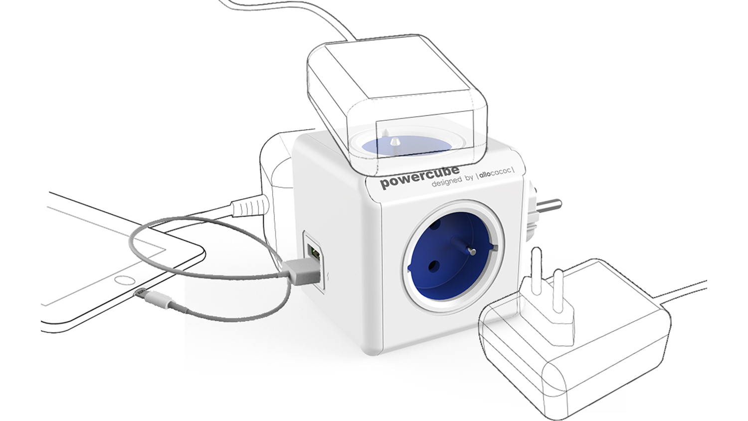 Rozbočovač do zásuvky s USB porty CUBENEST PowerCube Original modrá