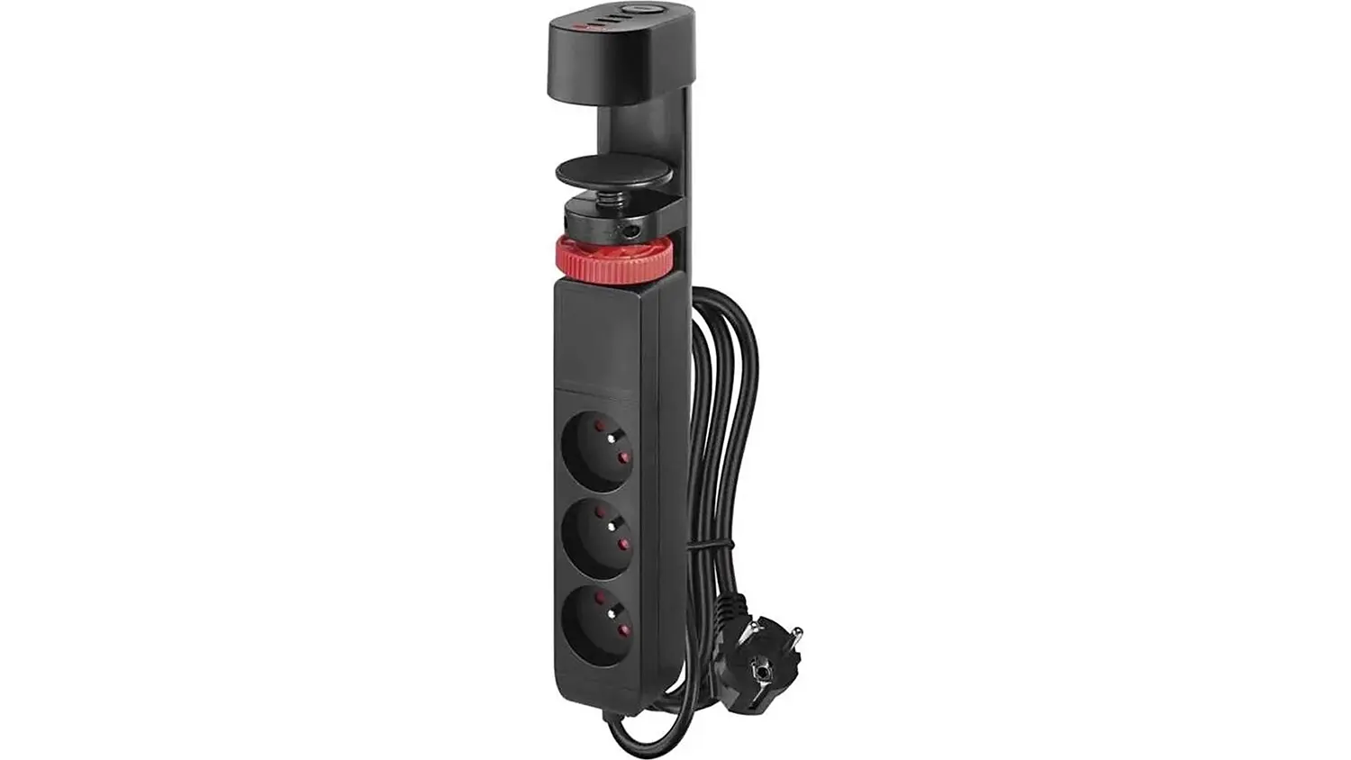 Prodlužovací kabel EMOS P1311PD zobrazující celkový design s třemi zásuvkami a USB porty.