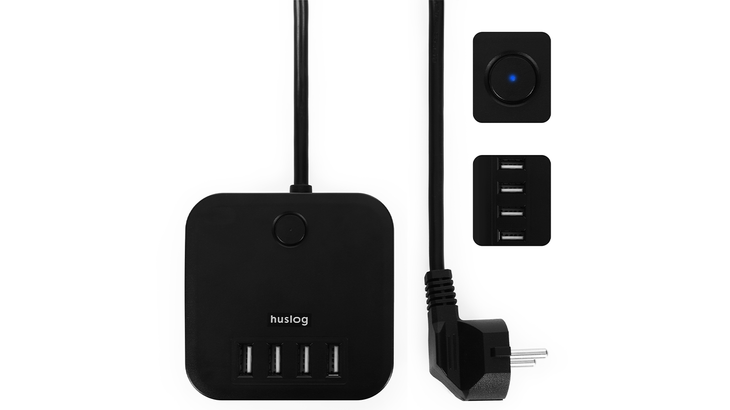 Predlžovací kábel Huslog 3× zásuvka, 4× USB-A, dĺžka 1,5 m
