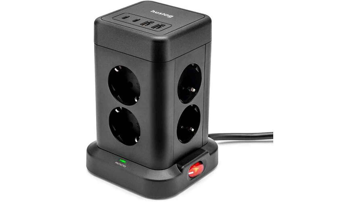 Predlžovac&iacute; k&aacute;bel Huslog 8&times; z&aacute;suvka, 2&times; USB-C, 2&times; USB-A, dĺžka 1,4 m