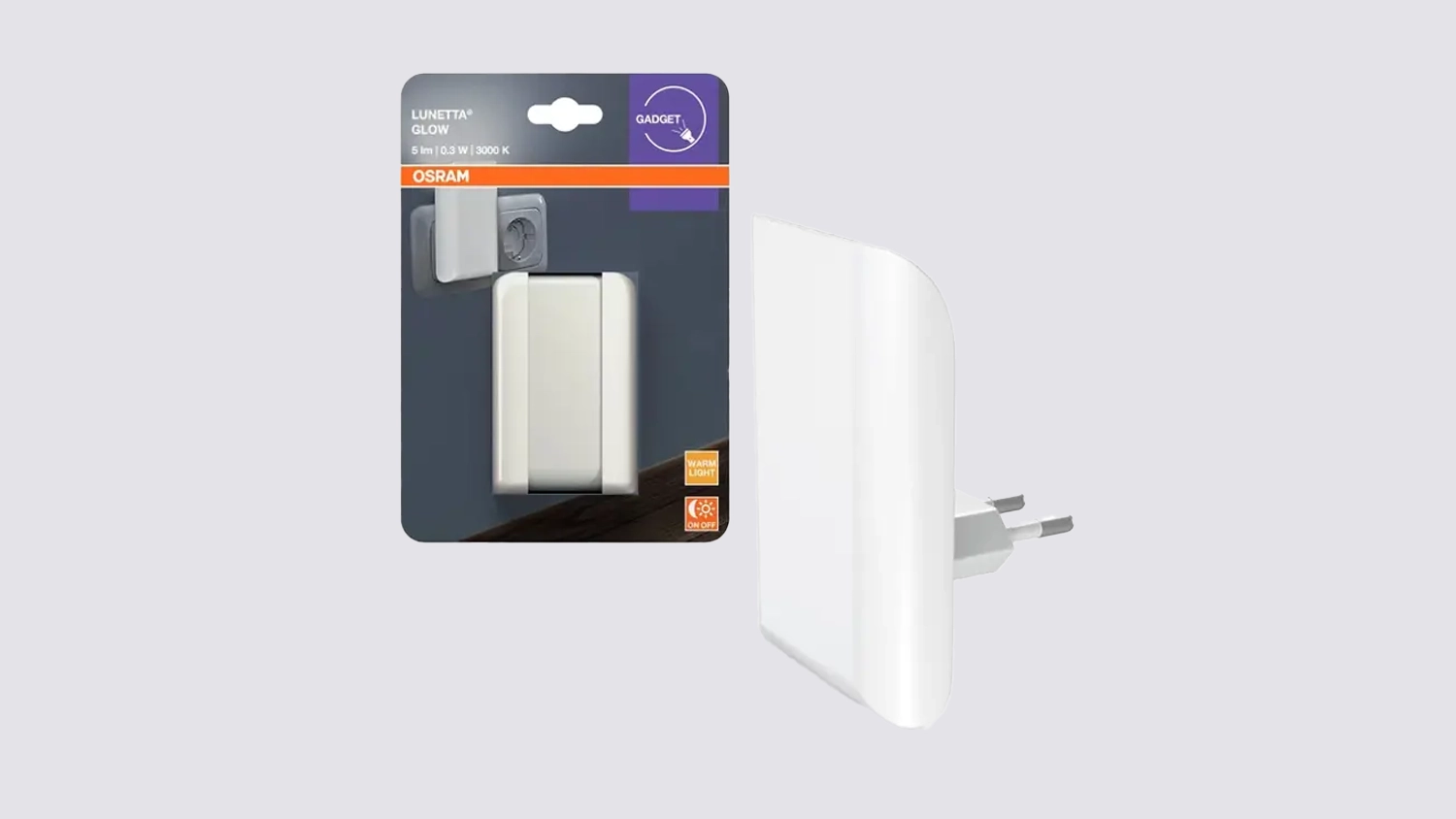 Svetlo do zásuvky Osram Lunetta Glow White bočný pohľad a balenie