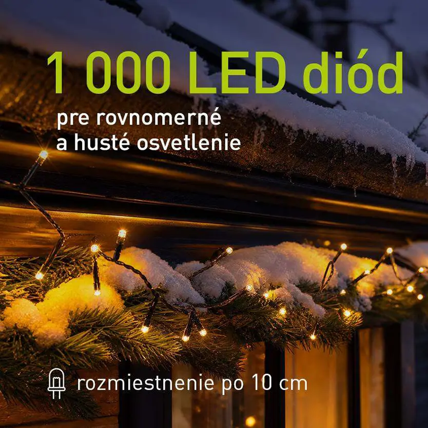 Veľk&yacute; počet LED di&oacute;d pri vianočnej reťazi RETLUX na hust&eacute; a rovnomern&eacute; svetlo