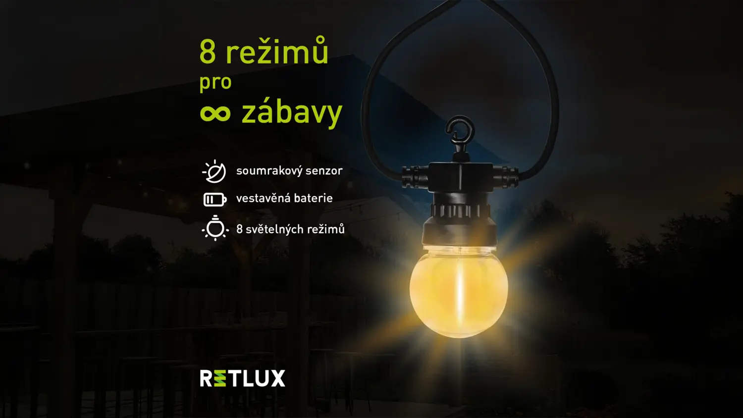 Detail na LED ž&aacute;rovku sol&aacute;rn&iacute;ho p&aacute;rty řetězu Retlux RGL 123
