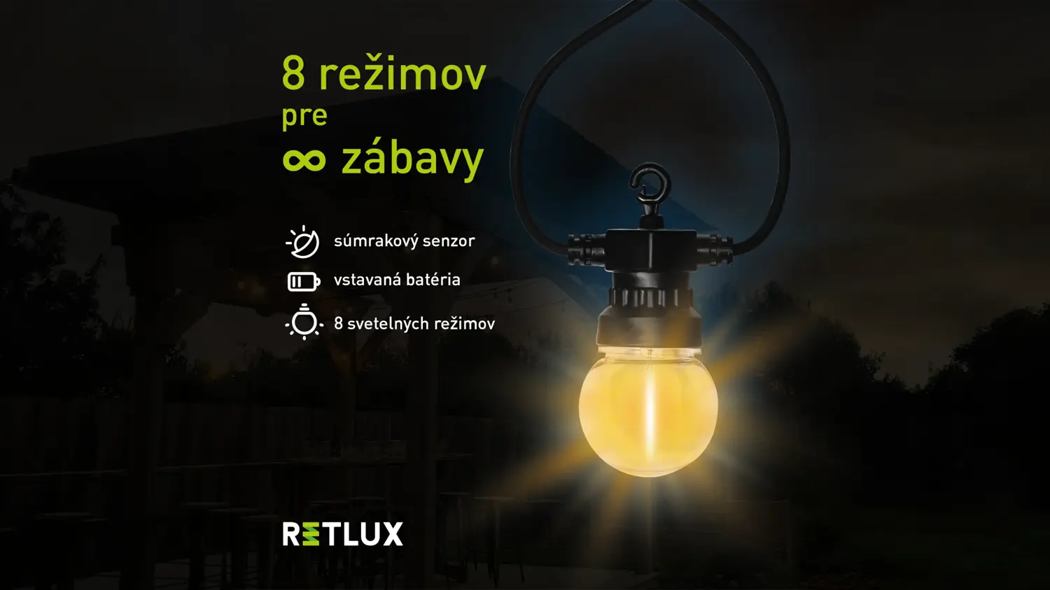 Detail na LED žiarovku solárnej párty reťaze Retlux RGL 123