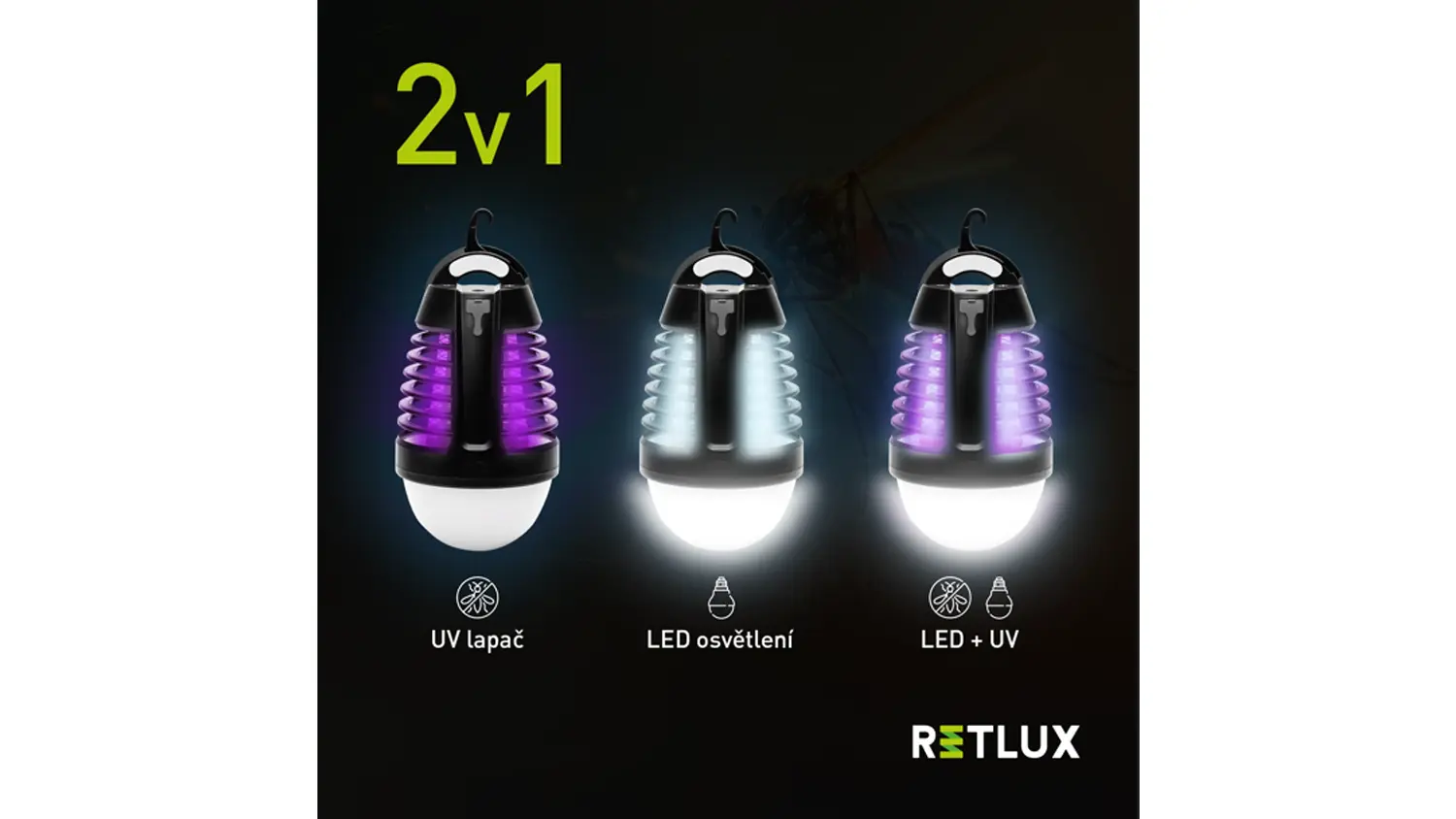 Lapač hmyzu se světlem Retlux RGL 130 s využit&iacute;m 2v1