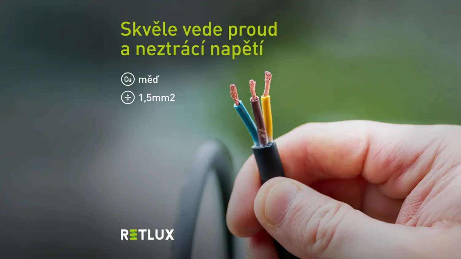 Ukázka řezu prodlužovacího kabelu Retlux RPC 82