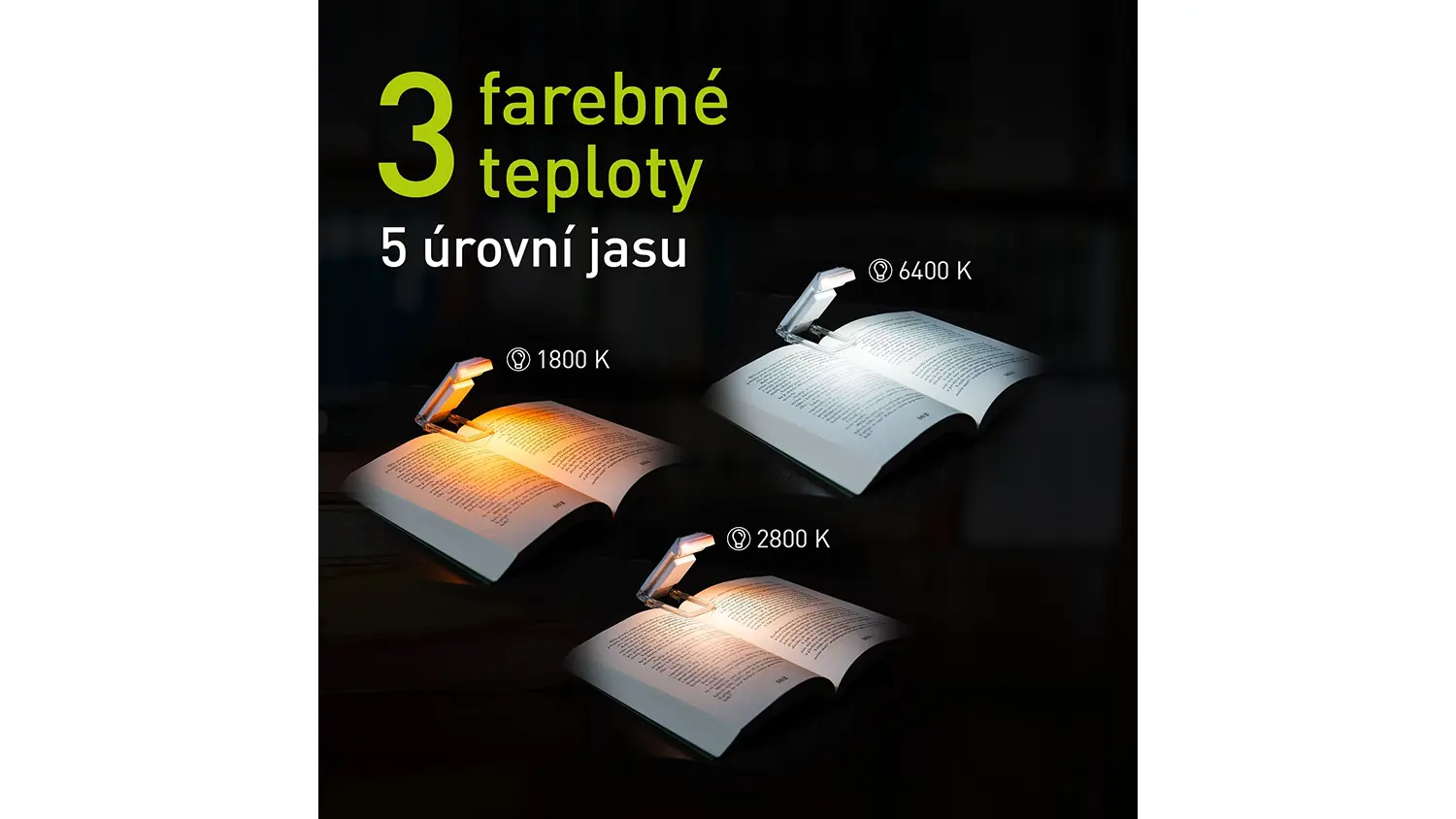 Uk&aacute;žka farebn&yacute;ch tepl&ocirc;t svetla LED lampičky na č&iacute;tanie Retlux RTL 213