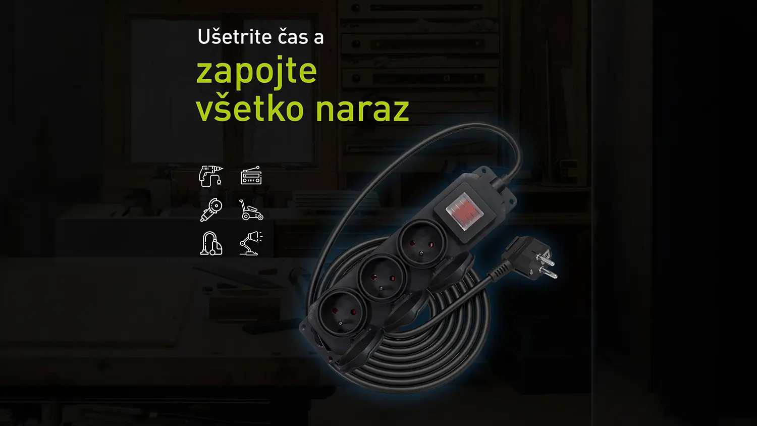 Vonkajší predlžovací prívod s 3 zásuvkami Retlux RPC 207 s reklamným textom