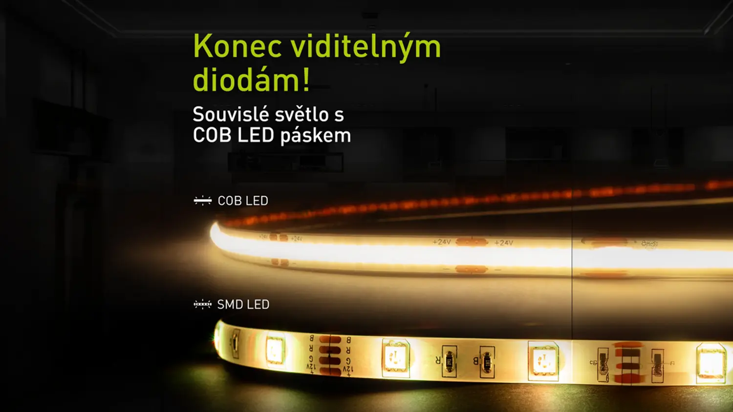 Porovnání COB LED pásku Retlux RLS 107 se SMD LED páskem