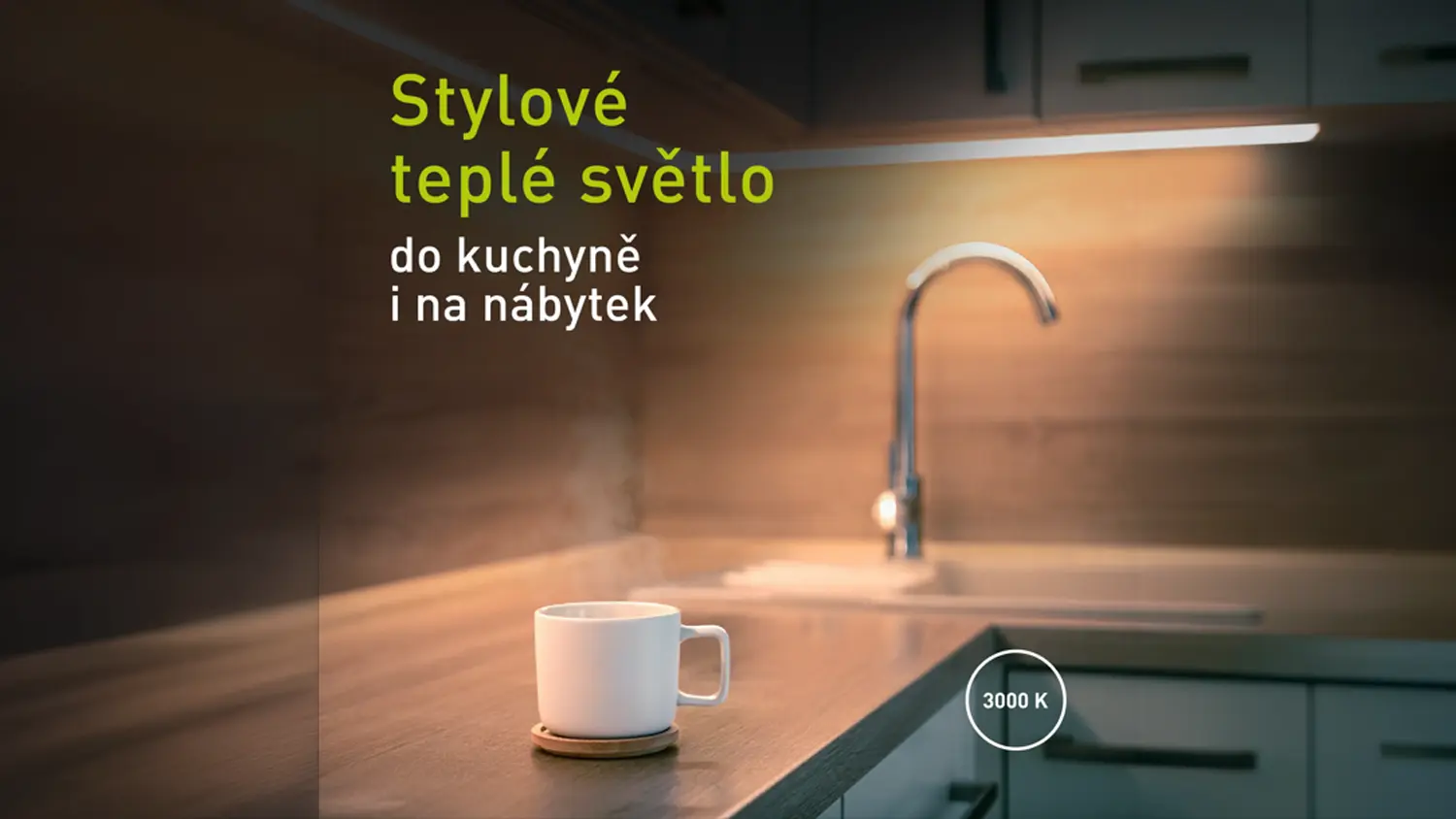 Hrnek na kuchyňské lince s teplým bílým LED páskem Retlux RLS 107