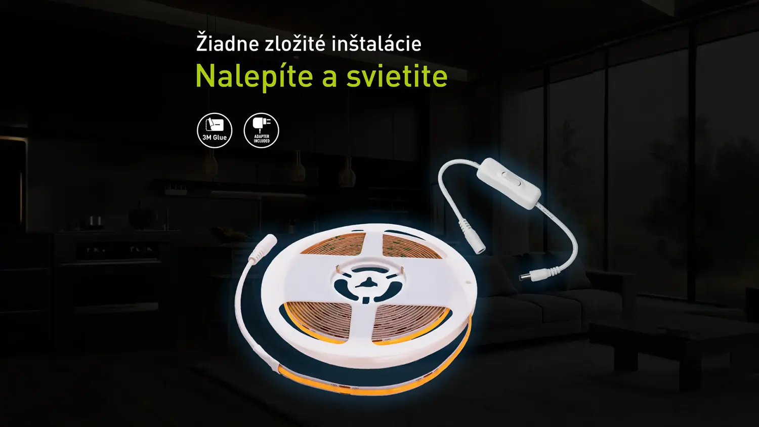 Biely 3-metrový LED pásik Retlux RLS 107 s vypínačom