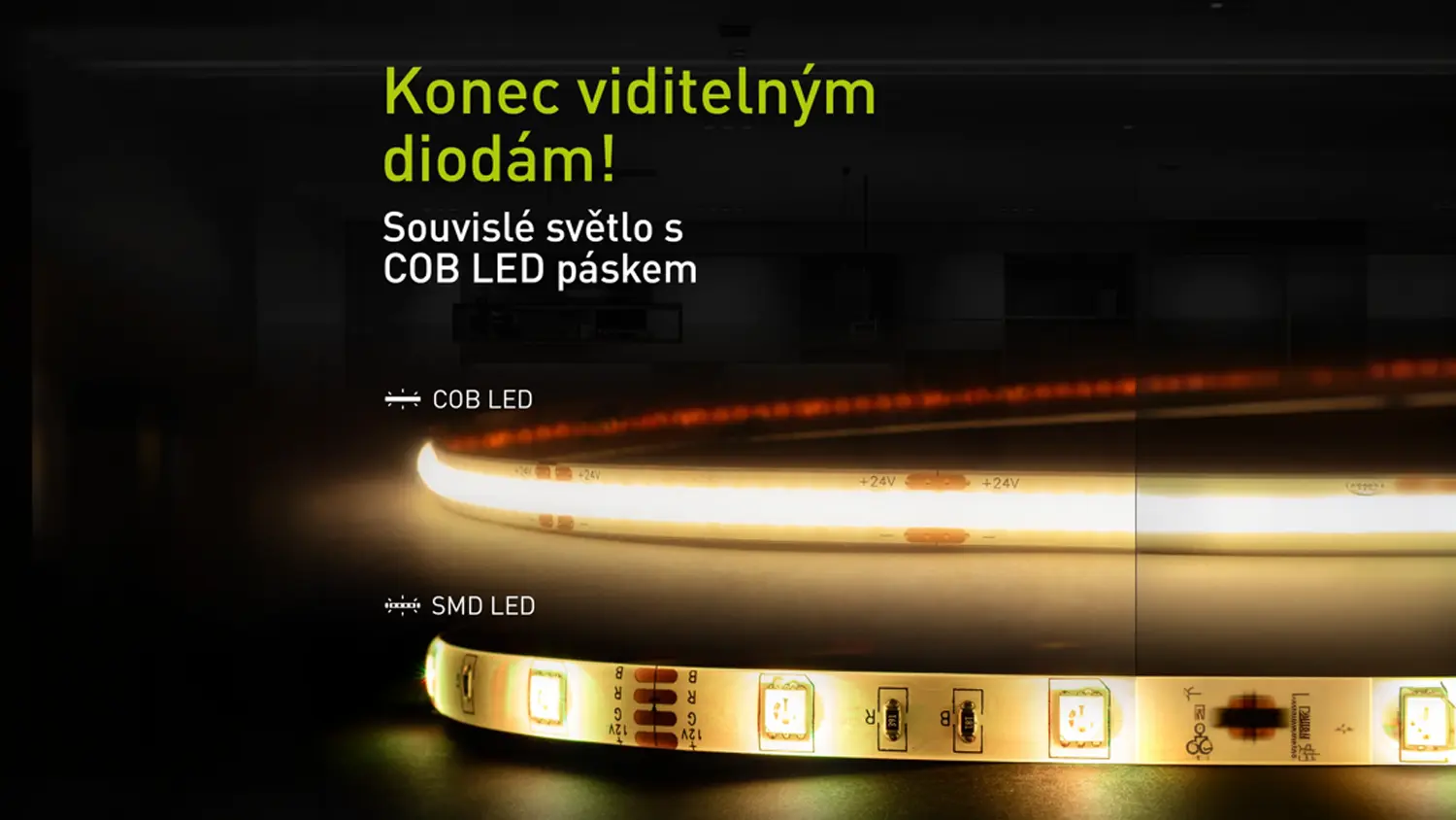 Porovnání COB LED pásku Retlux RLS 109 se SMD LED páskem