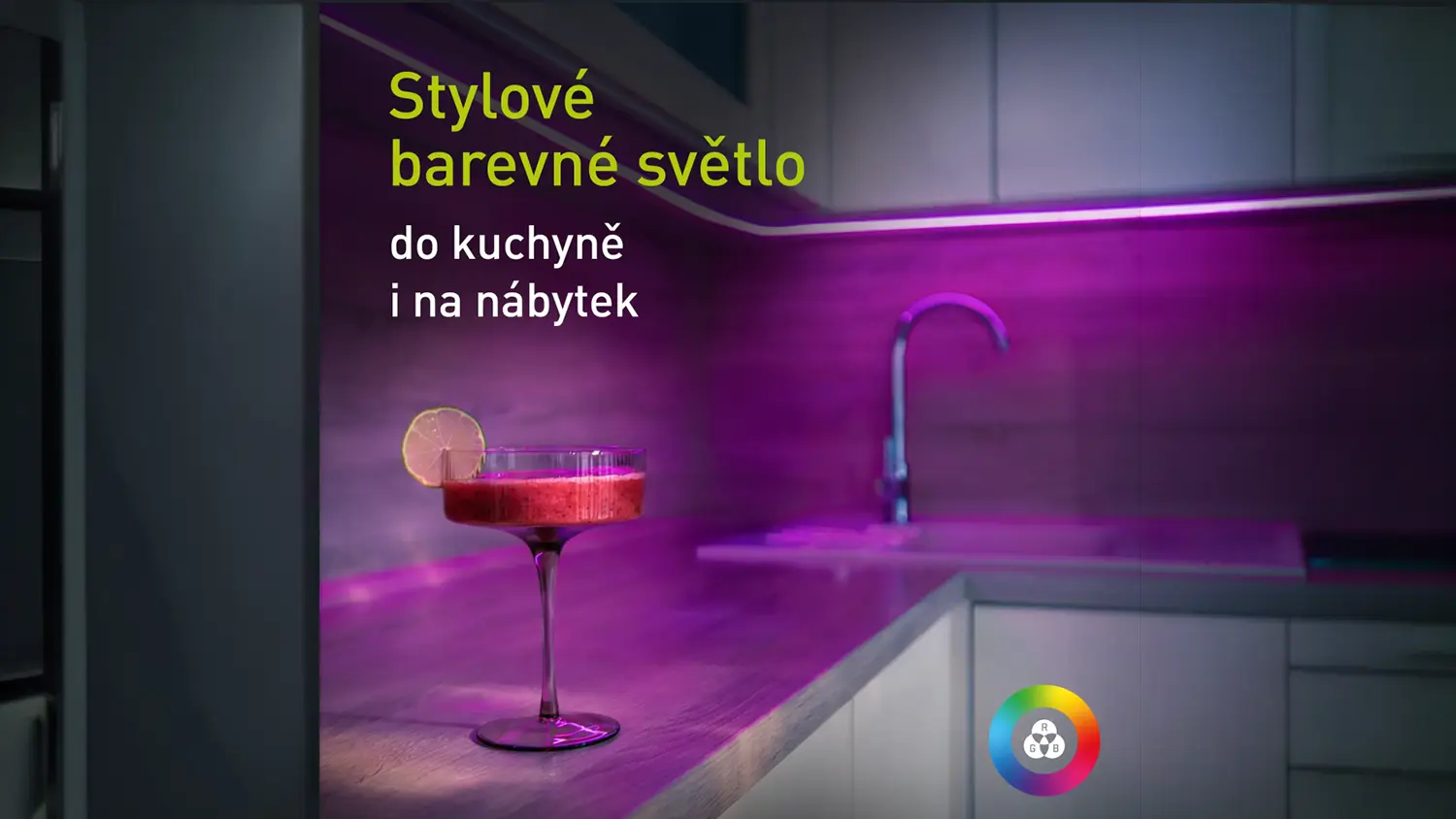 Drink na kuchynskej linke s fialovým LED pásikom Retlux RLS 109