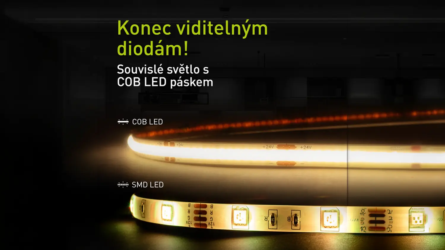 Porovnání COB LED pásku Retlux RLS 110 s SMD LED páskem